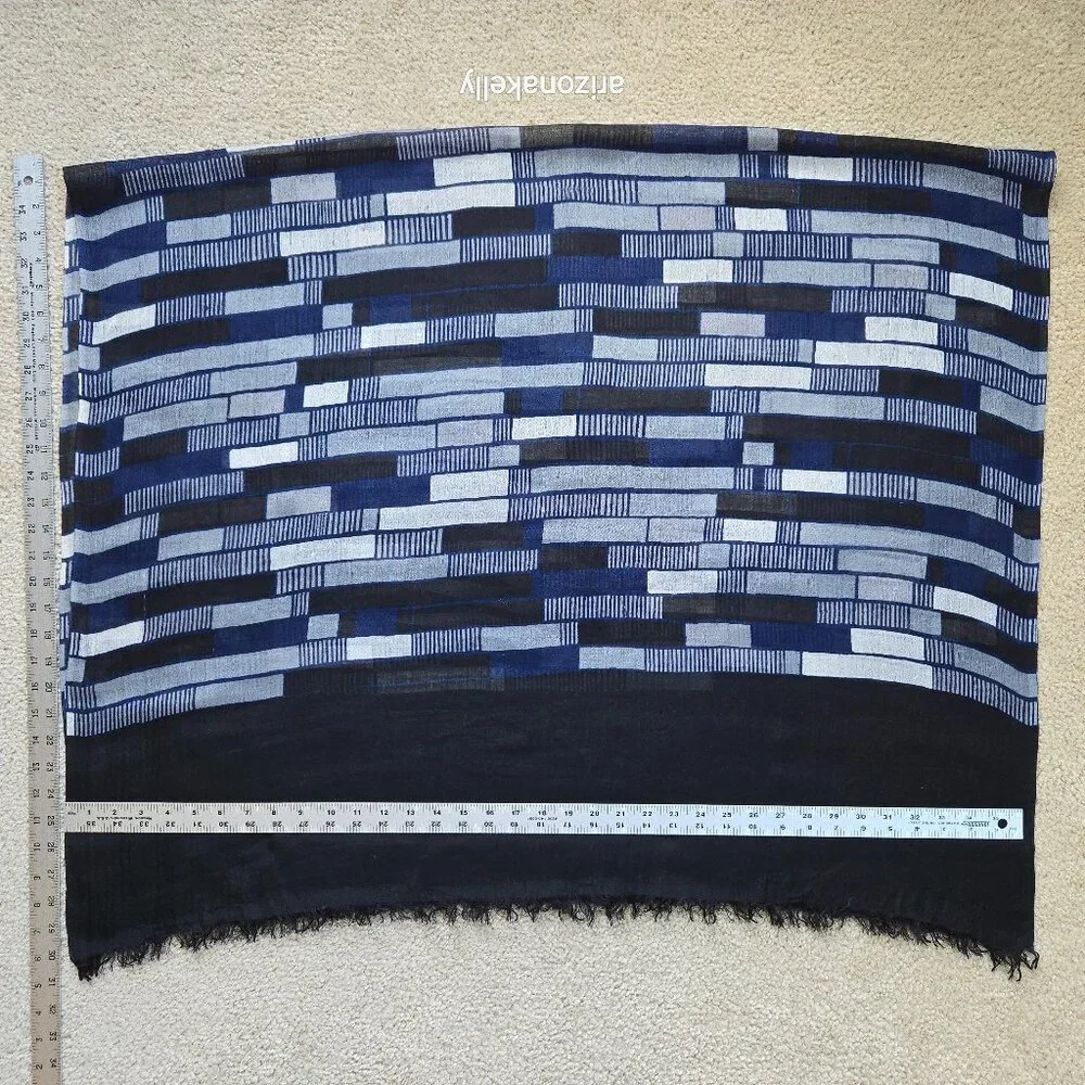Very Fine Cotton Scarf Lightweight Scarf Blue Black Grey White